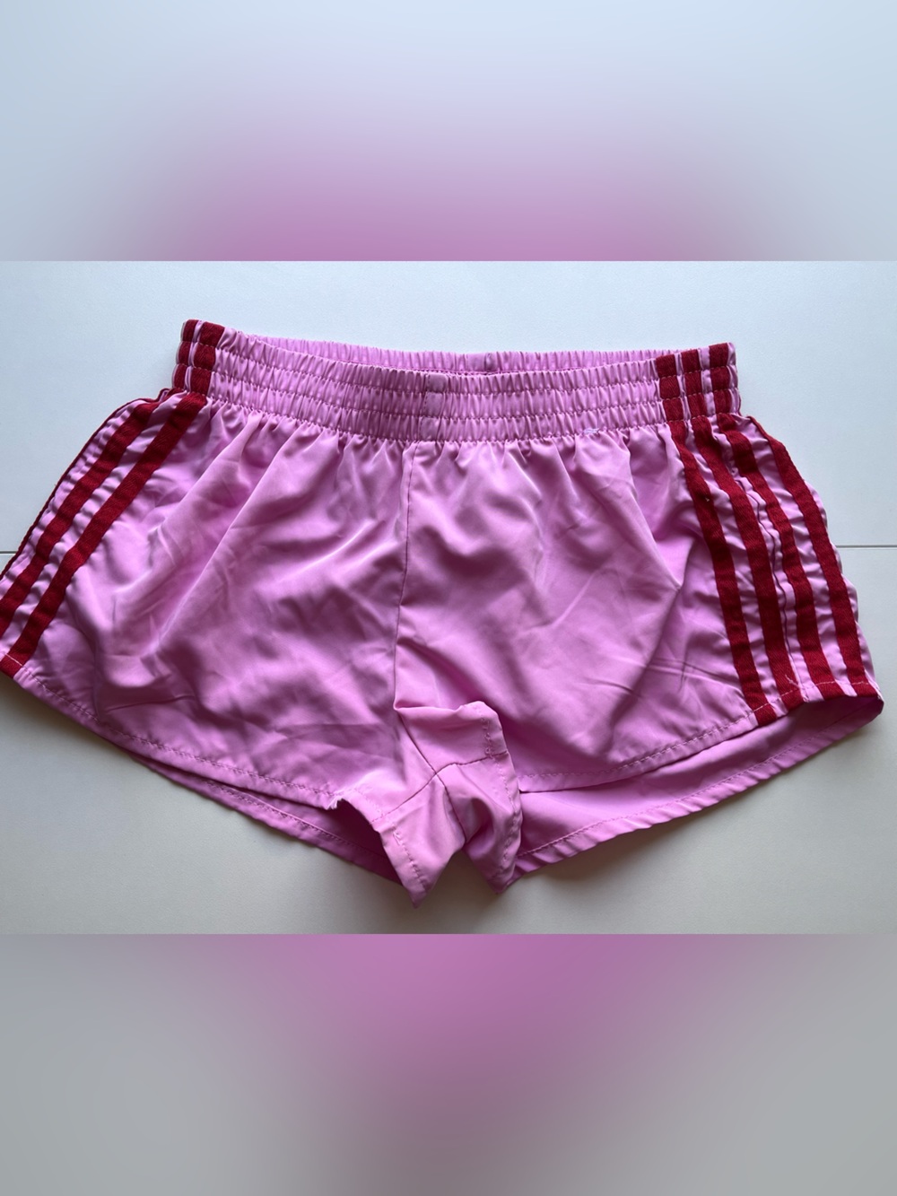 Sunday Retreat Women’s Pink Athletic Shorts with Red Stripe Trim XS